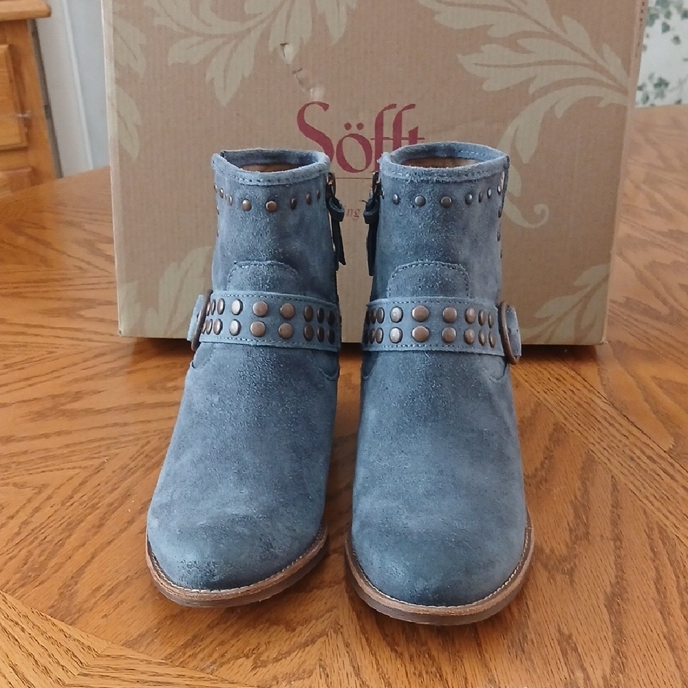 Sofft Blue Suede Ankle Booties with Studs - Picture 6 of 9